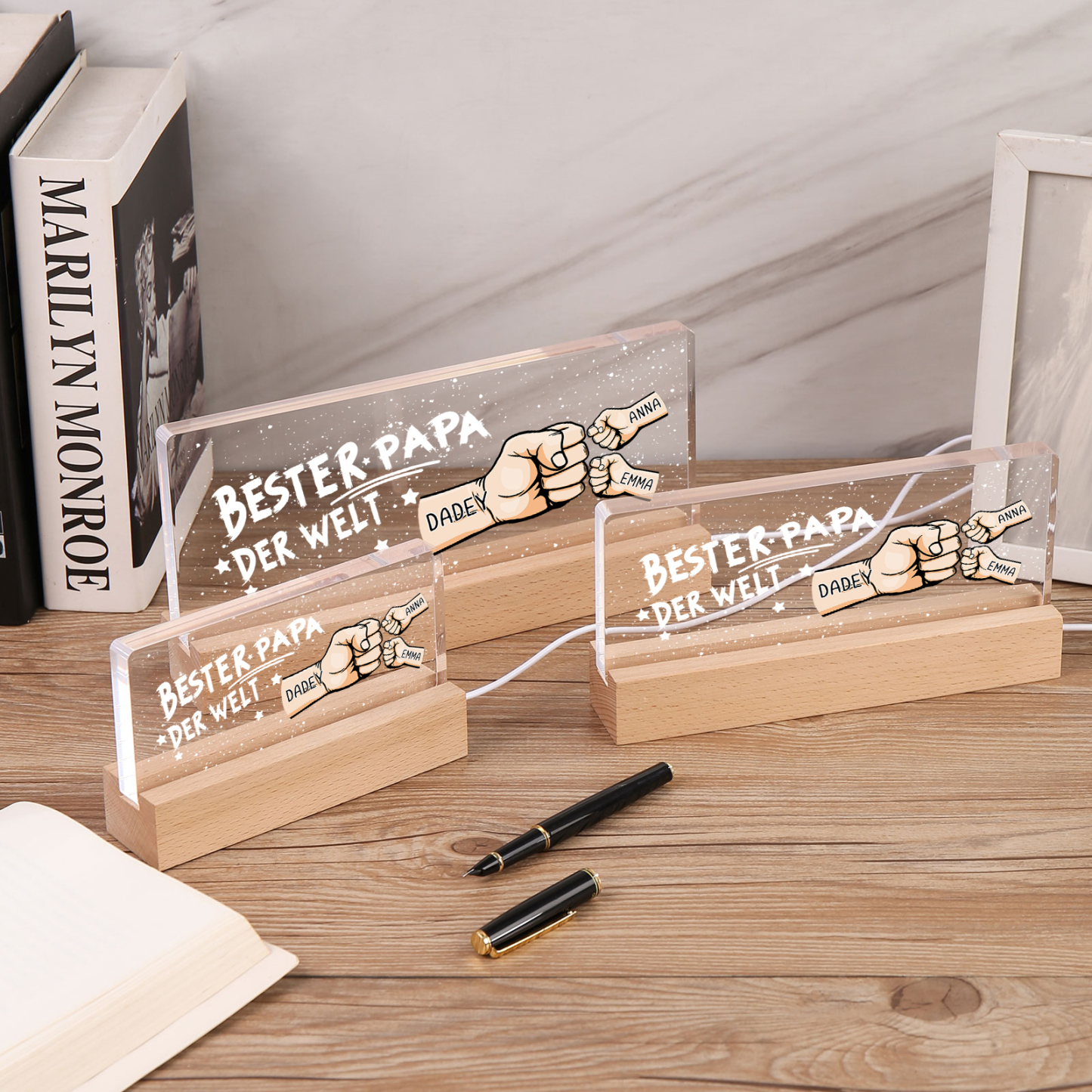 Personalisierte 3 Namen PAPA Faust Nachtlicht Geschenk für Vater-Bester Papa der Welt