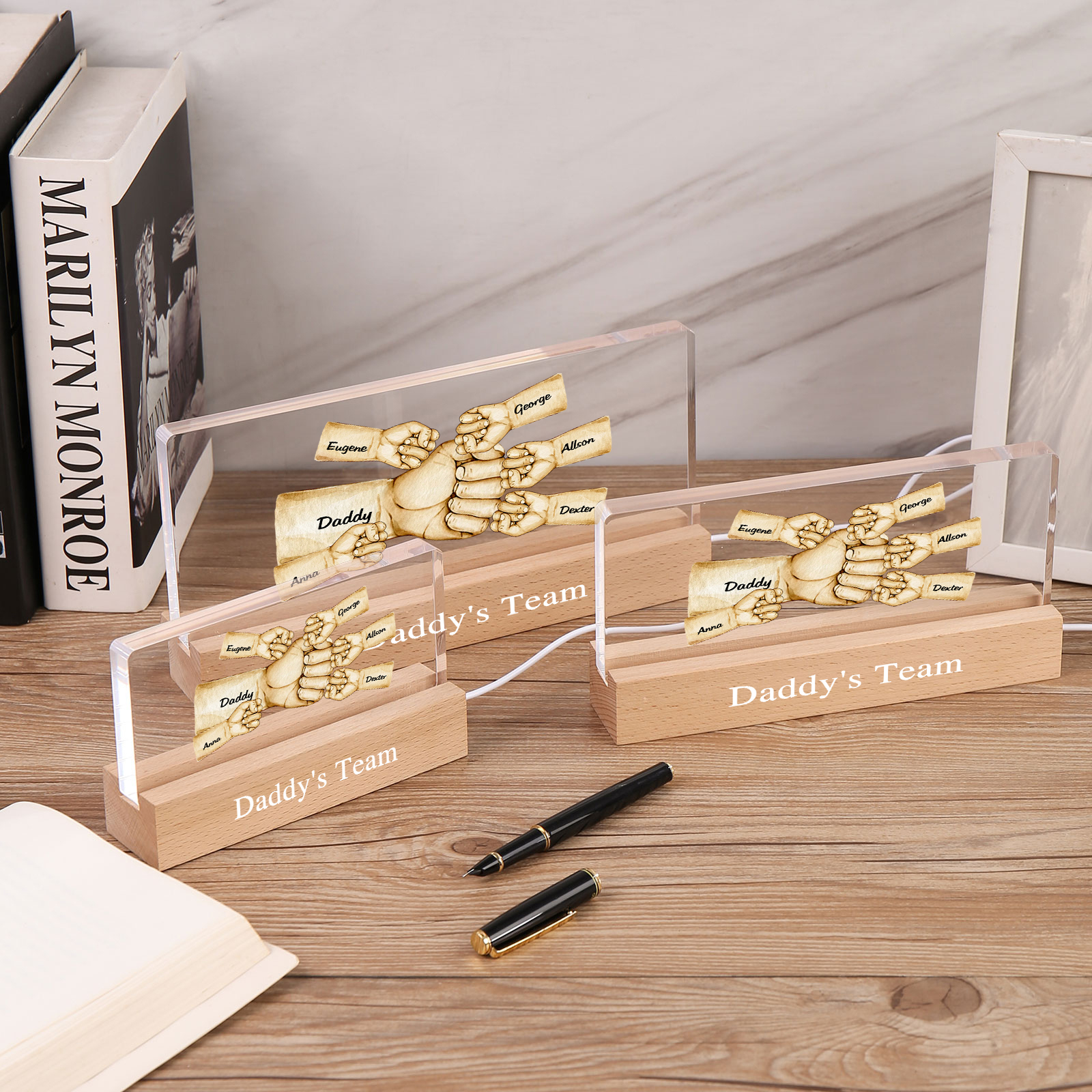 Personalisierte 6 Namen & Text PAPA Faust Nachtlicht Geschenk für Vater