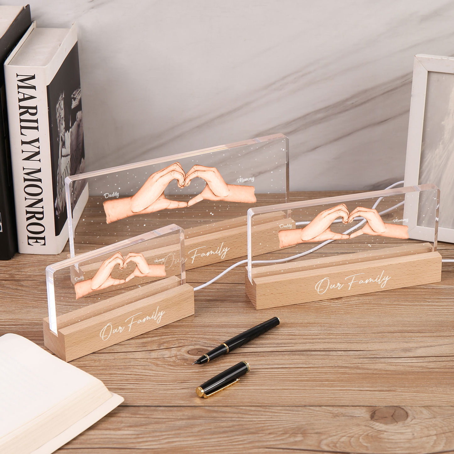 Personalisierte 2 Namen & Text PAPA Hand in Hand Nachtlicht Geschenk für Vater-Unsere Familie