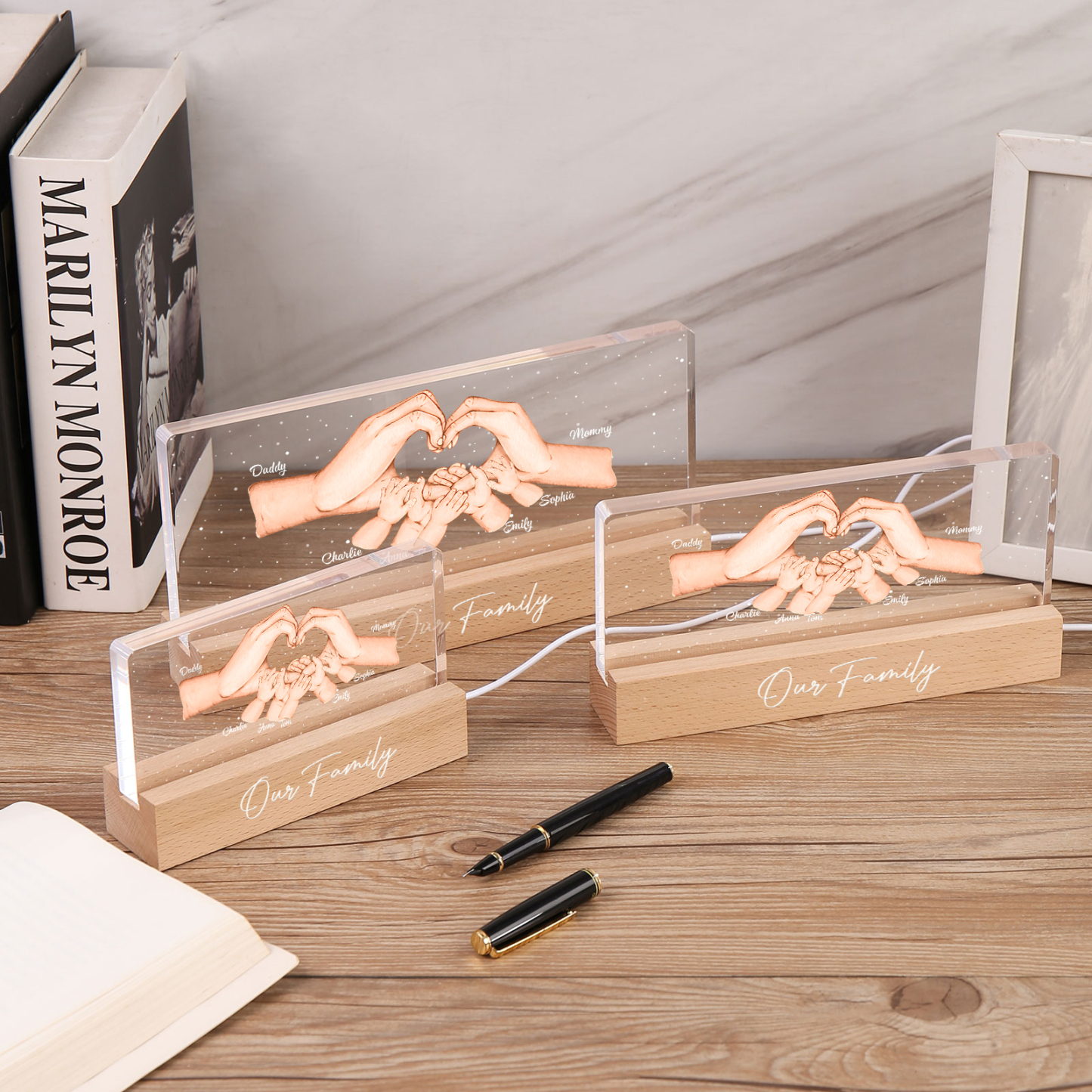 Personalisierte 7 Namen & Text PAPA Hand in Hand Nachtlicht Geschenk für Vater-Unsere Familie