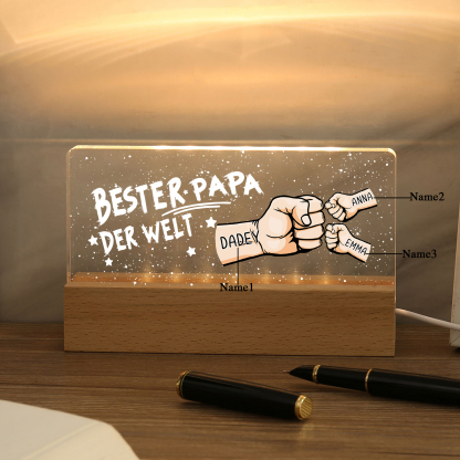 Personalisierte 3 Namen PAPA Faust Nachtlicht Geschenk für Vater-Bester Papa der Welt