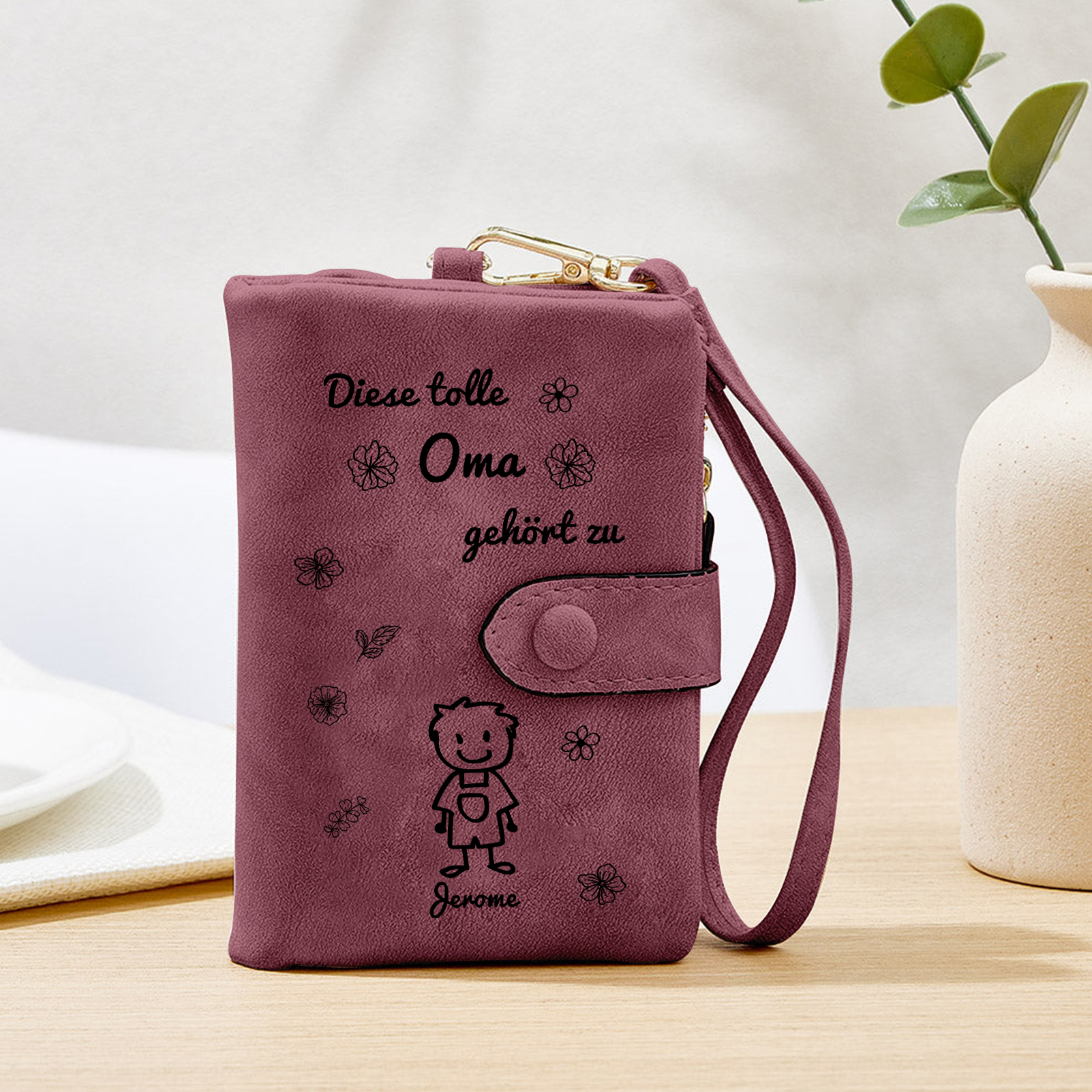 Personalisierter 1 Name & Muster PU-Leder Portemonnaie -Diese tolle Oma gehört zu- Geldbörse für Oma Großmutter
