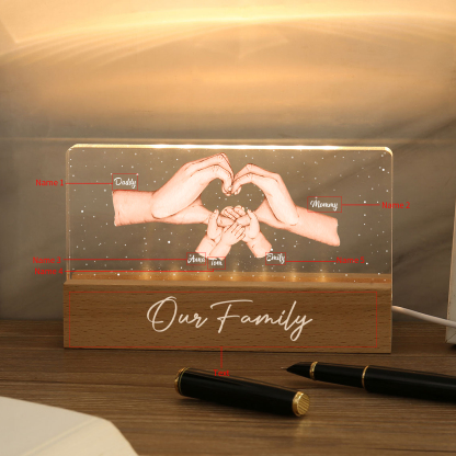 Personalisierte 5 Namen & Text PAPA Hand in Hand Nachtlicht Geschenk für Vater-Unsere Familie
