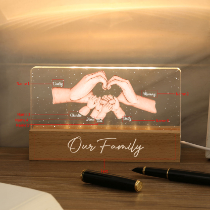 Personalisierte 6 Namen & Text PAPA Hand in Hand Nachtlicht Geschenk für Vater-Unsere Familie