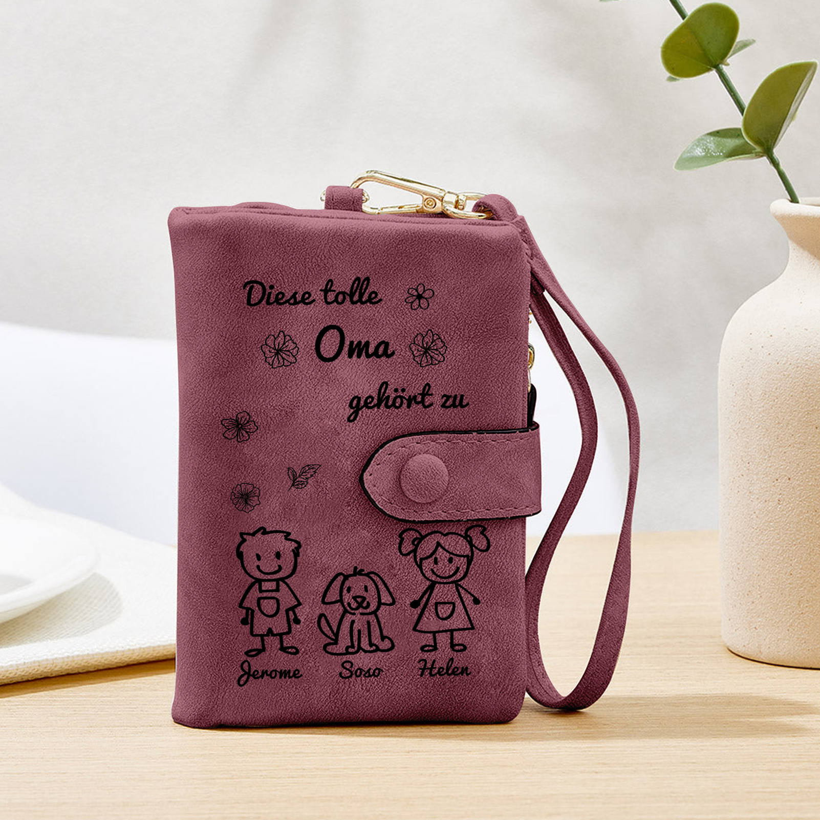 Personalisierte 3 Namen & Muster PU-Leder Portemonnaie -Diese tolle Om