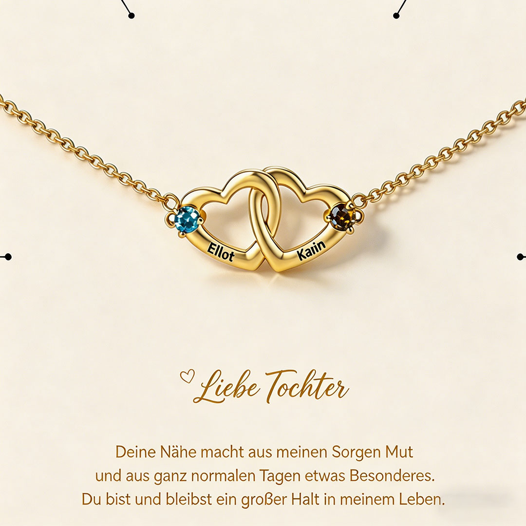 Personalisiertes Armband mit zwei Herzen 2 Namen und Geburtssteinen Geschenk für sie