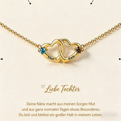 Personalisiertes Armband mit zwei Herzen 2 Namen und Geburtssteinen Geschenk für sie
