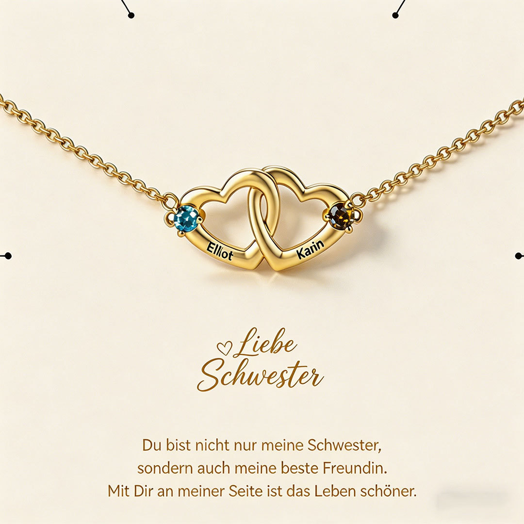 Personalisiertes Armband mit zwei Herzen 2 Namen und Geburtssteinen Geschenk für sie