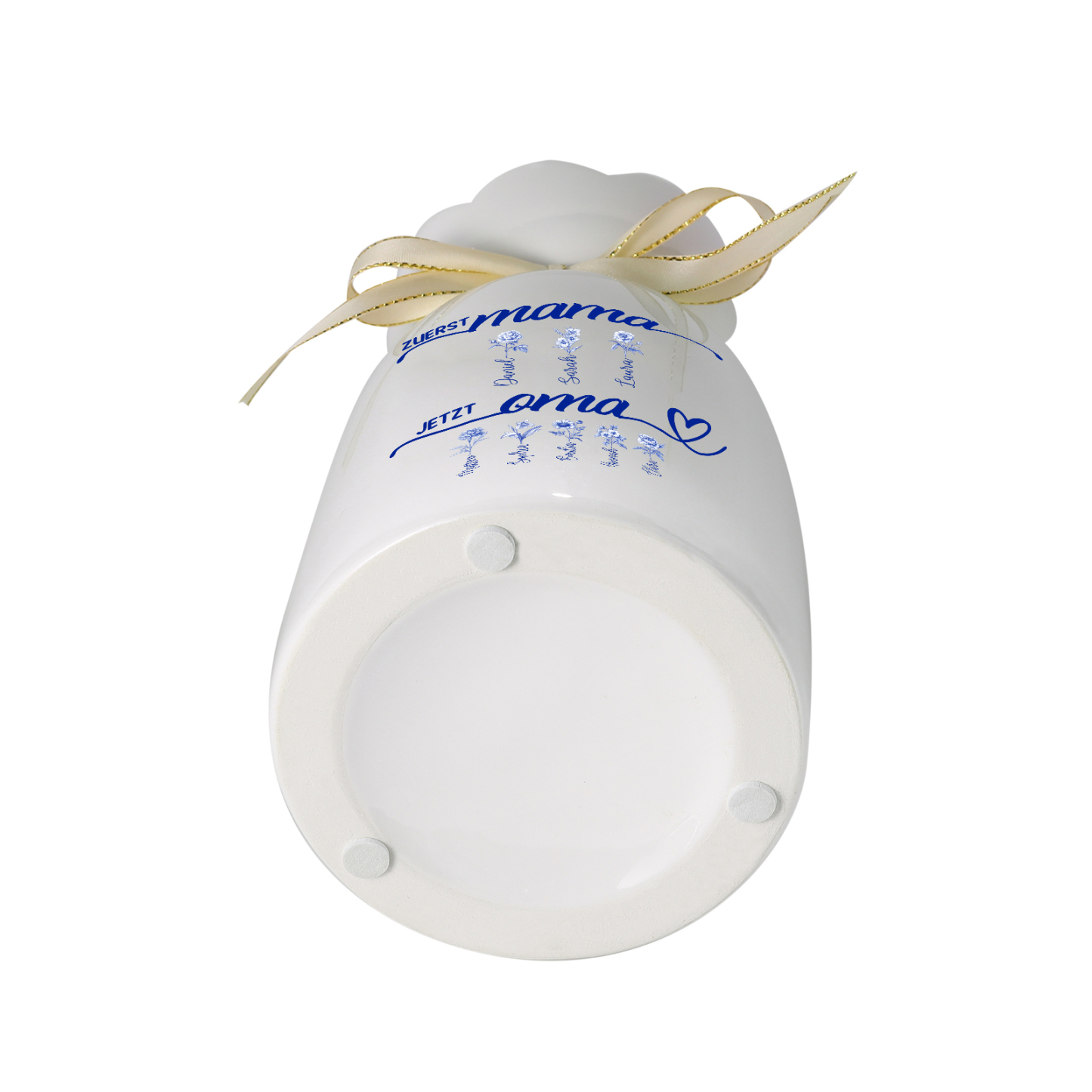 Personalisierte Blumenvase Erste Mama jetzt Oma – blau floral