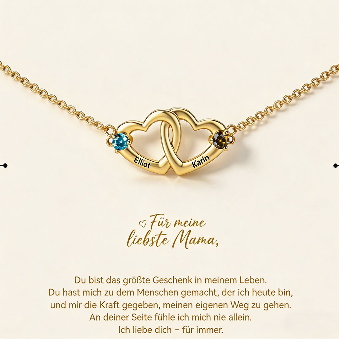 Personalisiertes Armband mit zwei Herzen 2 Namen und Geburtssteinen Geschenk für sie