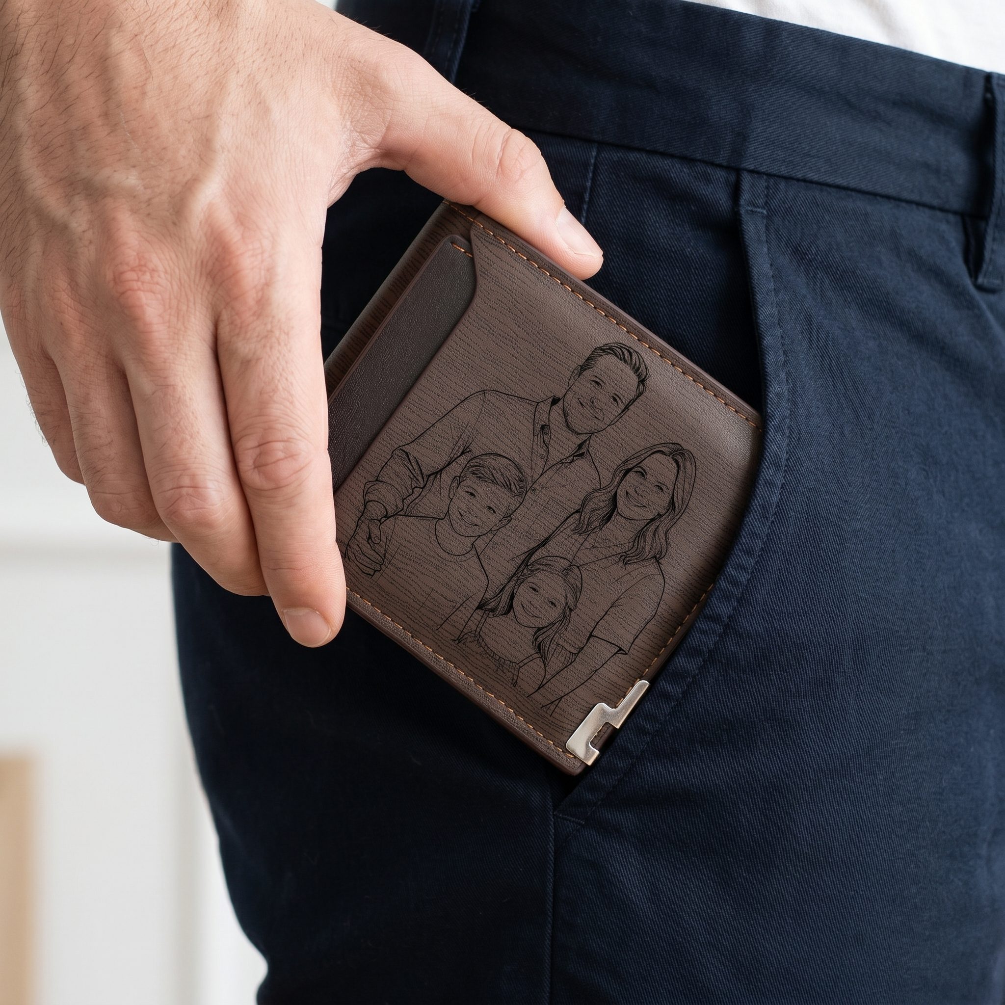 Personalisierte Herren‑Geldbörse mit Foto‑Gravur oder Monogramm Slim Bifold