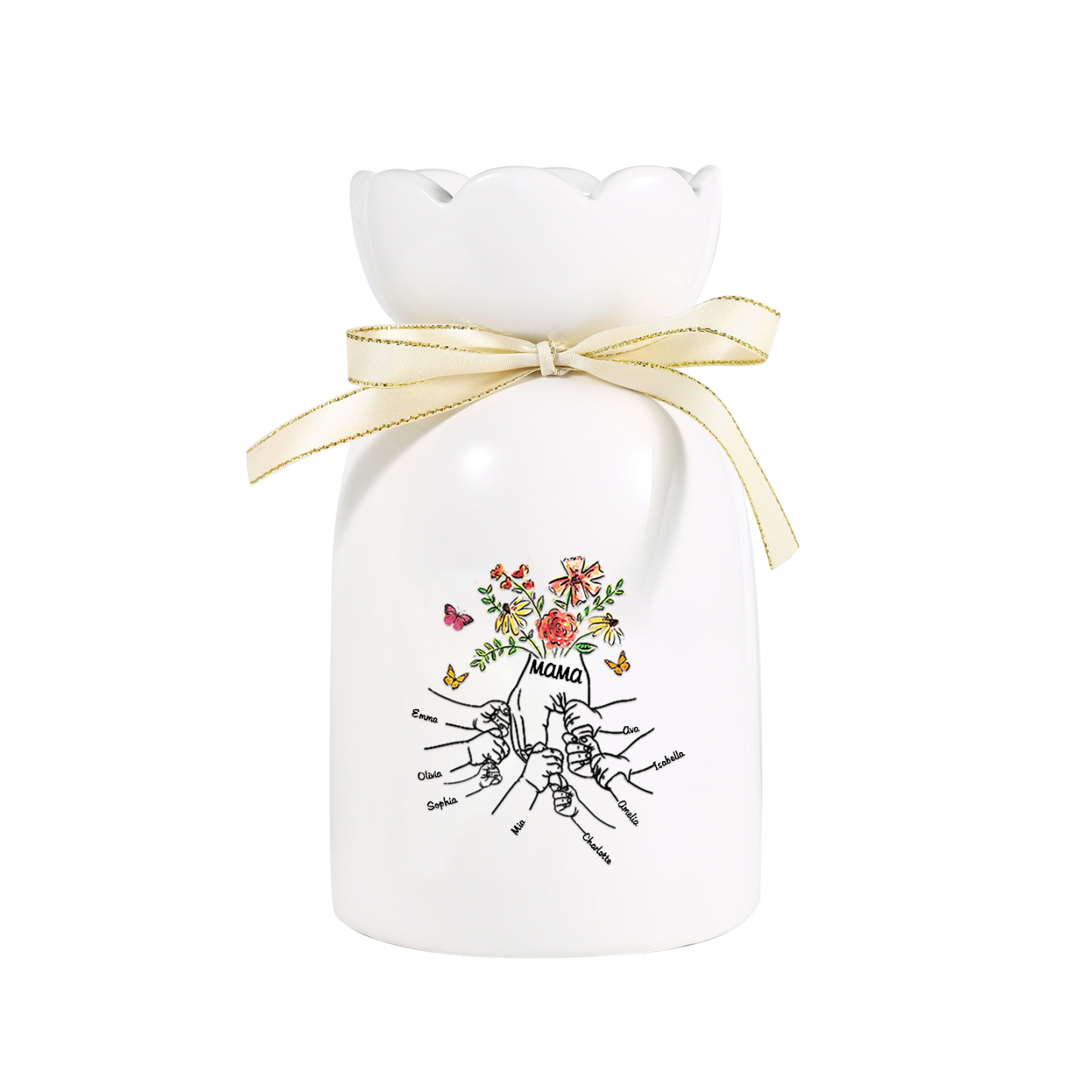 Personalisierte 8 Namen & Text Blumen & Schmetterling Familie Vase Geschenk für Mama/ Oma