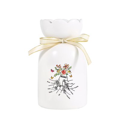 Personalisierte 8 Namen & Text Blumen & Schmetterling Familie Vase Geschenk für Mama/ Oma 