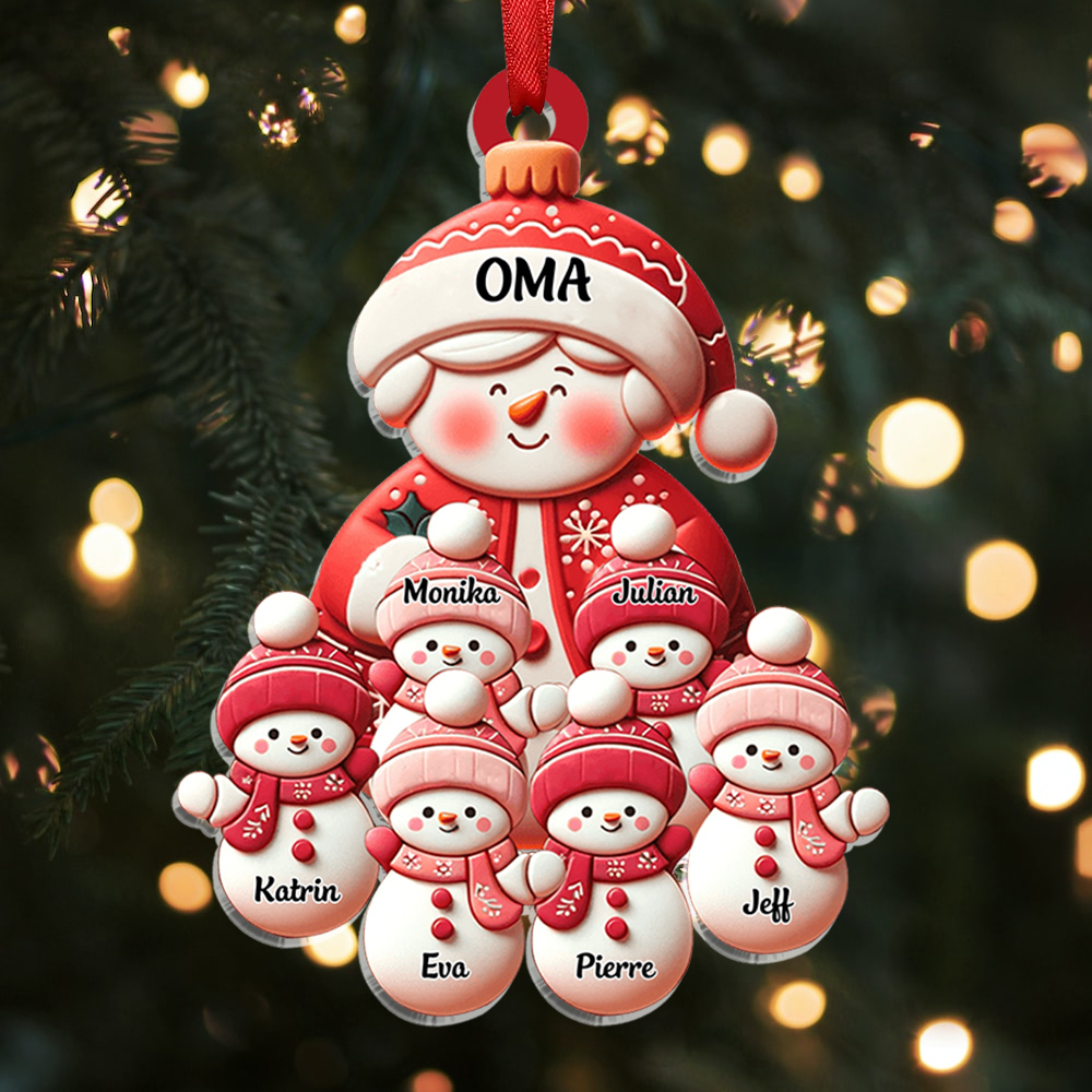 Personalisierte 1-10 Namen Weihnachtsornament Acryl-Anhänger mit Schneemann– Perfektes Geschenk für Oma