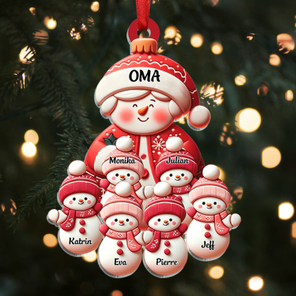 Personalisierte 1-10 Namen Weihnachtsornament Acryl-Anhänger mit Schneemann– Perfektes Geschenk für Oma