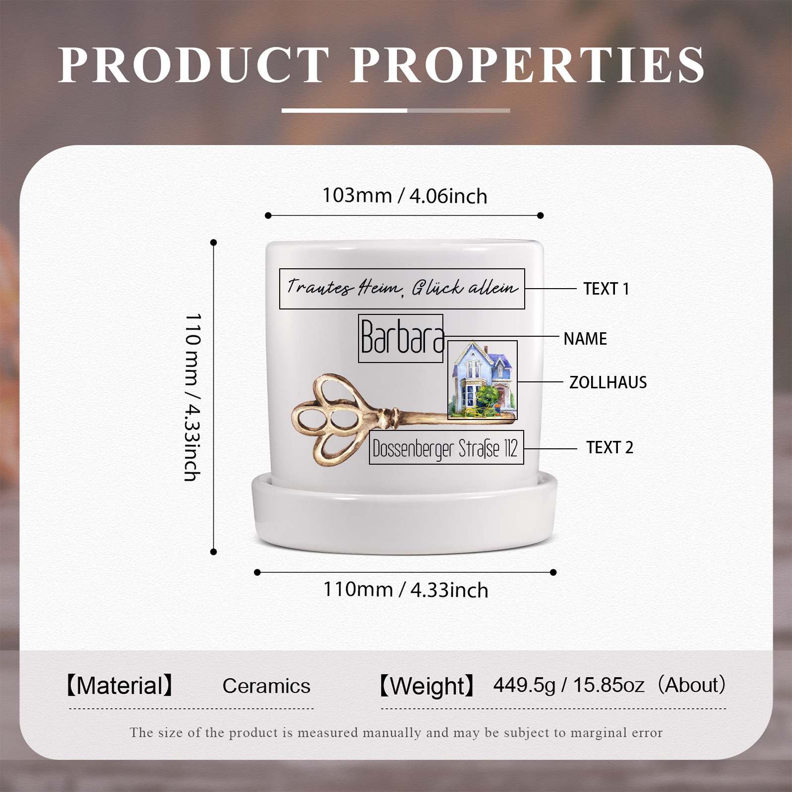 Personalisierbarer Name & 2 Texte & Foto Liebespaar Blumentopf Einweihungsgeschenk Geschenk für ein neues Zuhause