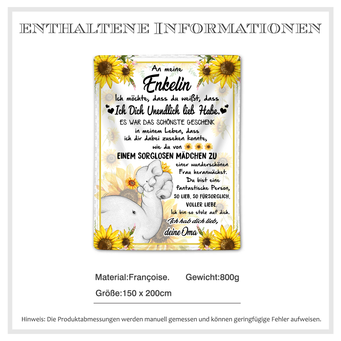 Personalisierte 1-6 Namen Elefant & Sunflower Flanell Decke – Perfektes Geschenk für Enkelin