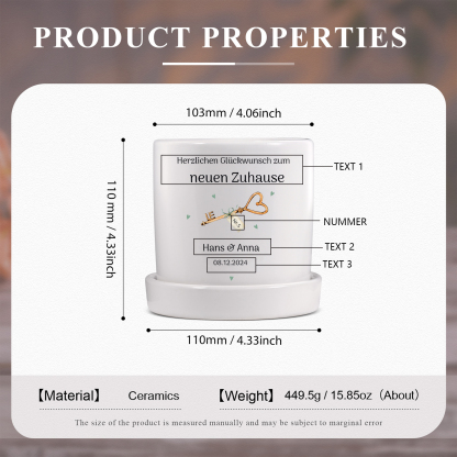 Personalisierbare 3 Texte & Nummer Liebespaar Blumentopf Einweihungsgeschenk Geschenk für ein neues Zuhause