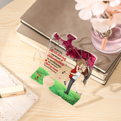  Personalisierte 2 Namen Puzzle Acryl-Deko -An dem Tag, als ich dich traf, fand ich mein fehlendes Stück- Romantische Schreibtischdekoration für Paar