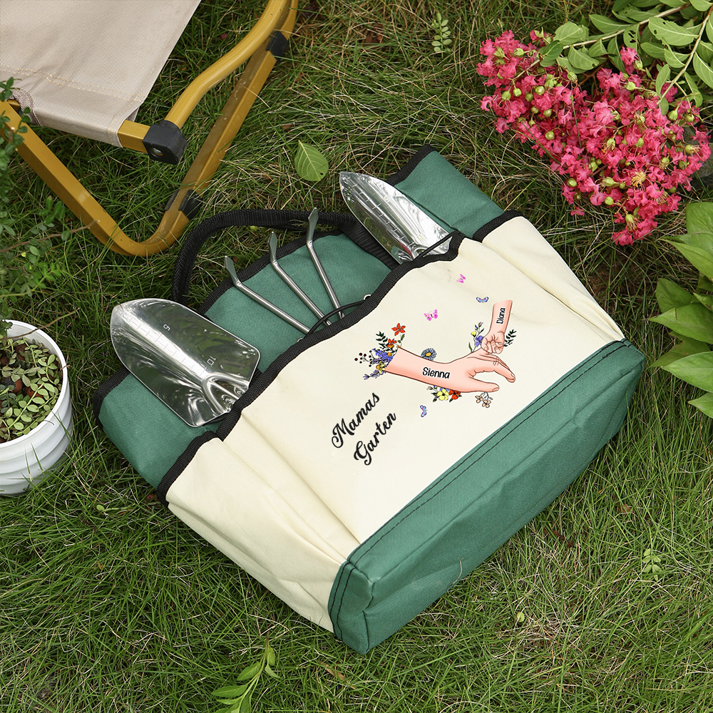 Personalisierte 2-8 Namen & Text Gartentasche Blume Hand in Hand Familie große kapazität Gartentasche für Gartenwerkzeug nähen
