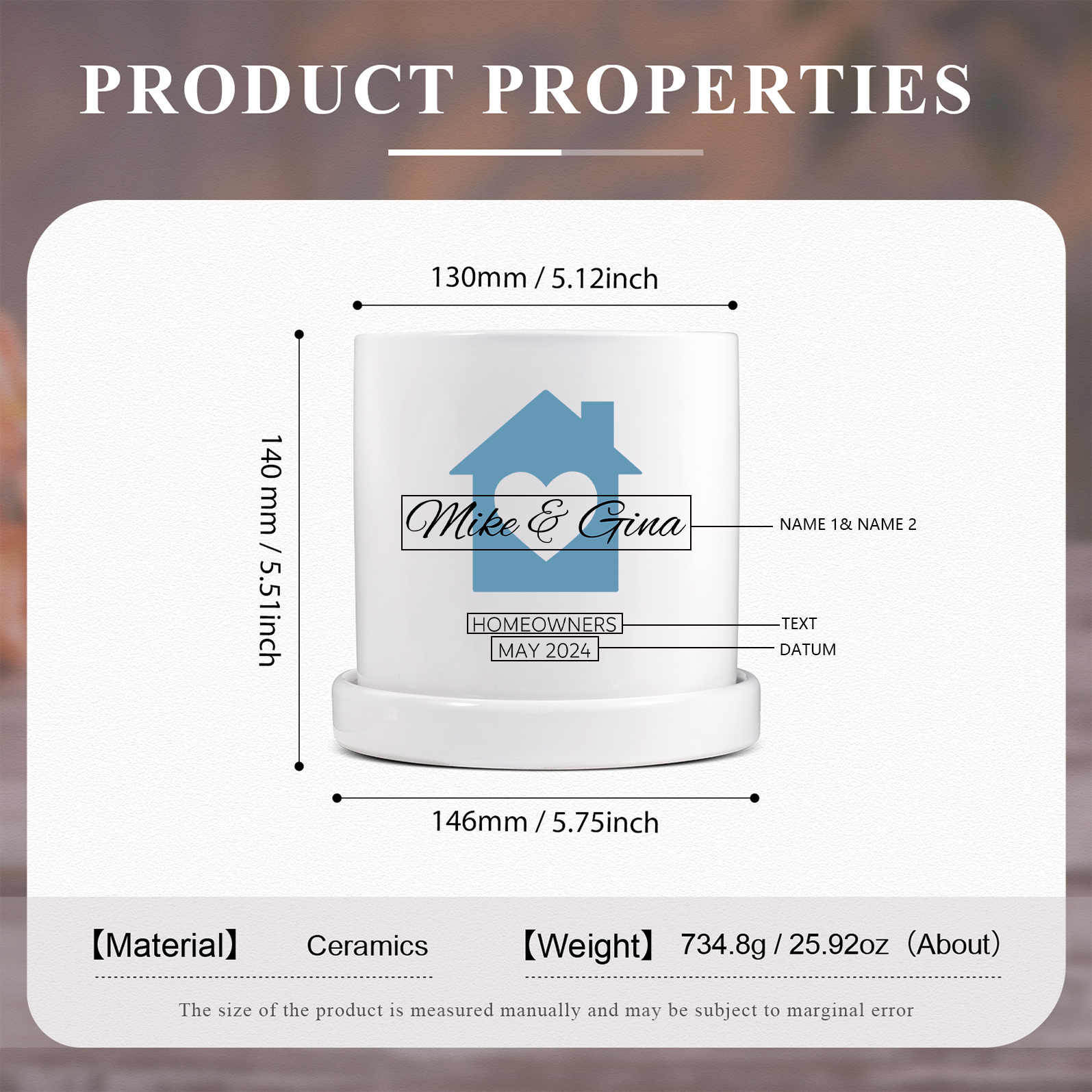 Personalisierbarer 1 Name & Text & Datum Liebespaar Blumentopf Einweihungsgeschenk Geschenk für ein neues Zuhause