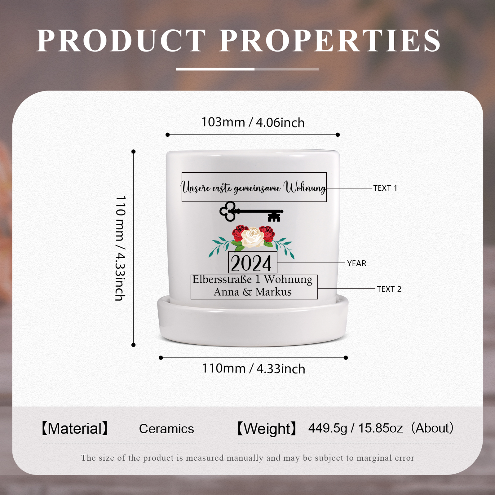 Personalisierbare 2 Texte & Jahr Liebespaar Blumentopf Einweihungsgeschenk Geschenk für ein neues Zuhause