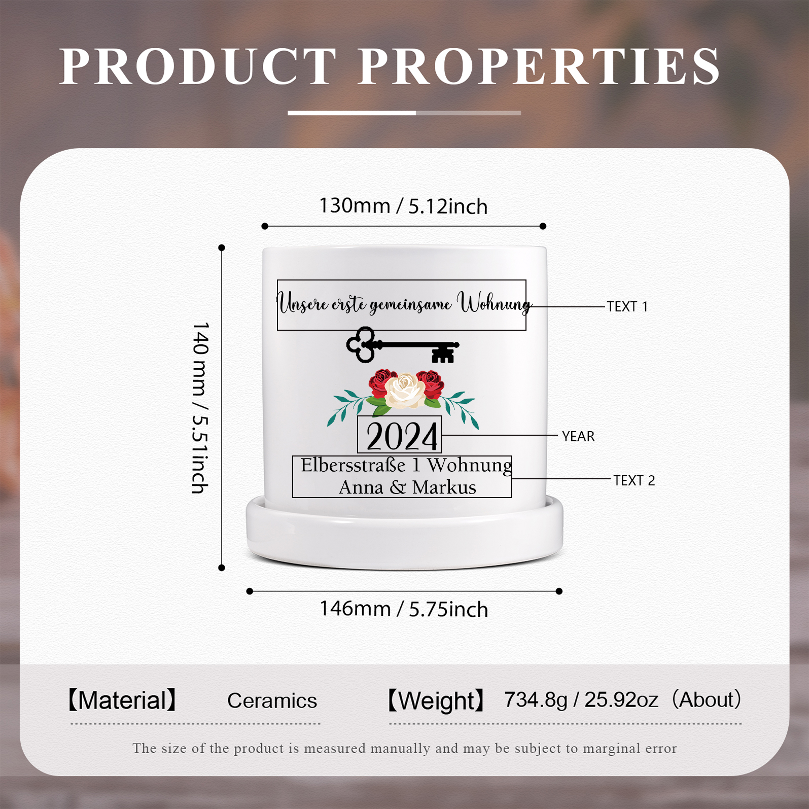 Personalisierbare 2 Texte & Jahr Liebespaar Blumentopf Einweihungsgeschenk Geschenk für ein neues Zuhause