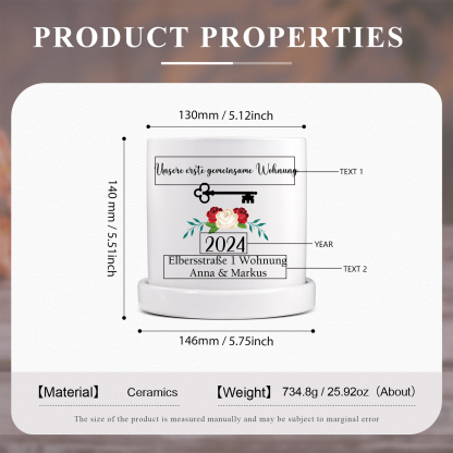 Personalisierbare 2 Texte & Jahr Liebespaar Blumentopf Einweihungsgeschenk Geschenk für ein neues Zuhause