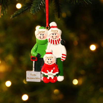 Harz Weihnachtsornament-Personalisierter 2-5 Namen & Text & Jahr Schneeschaufelteam Weihnachtsbaum Anhänger mit 2-5 Familienmitgliedern