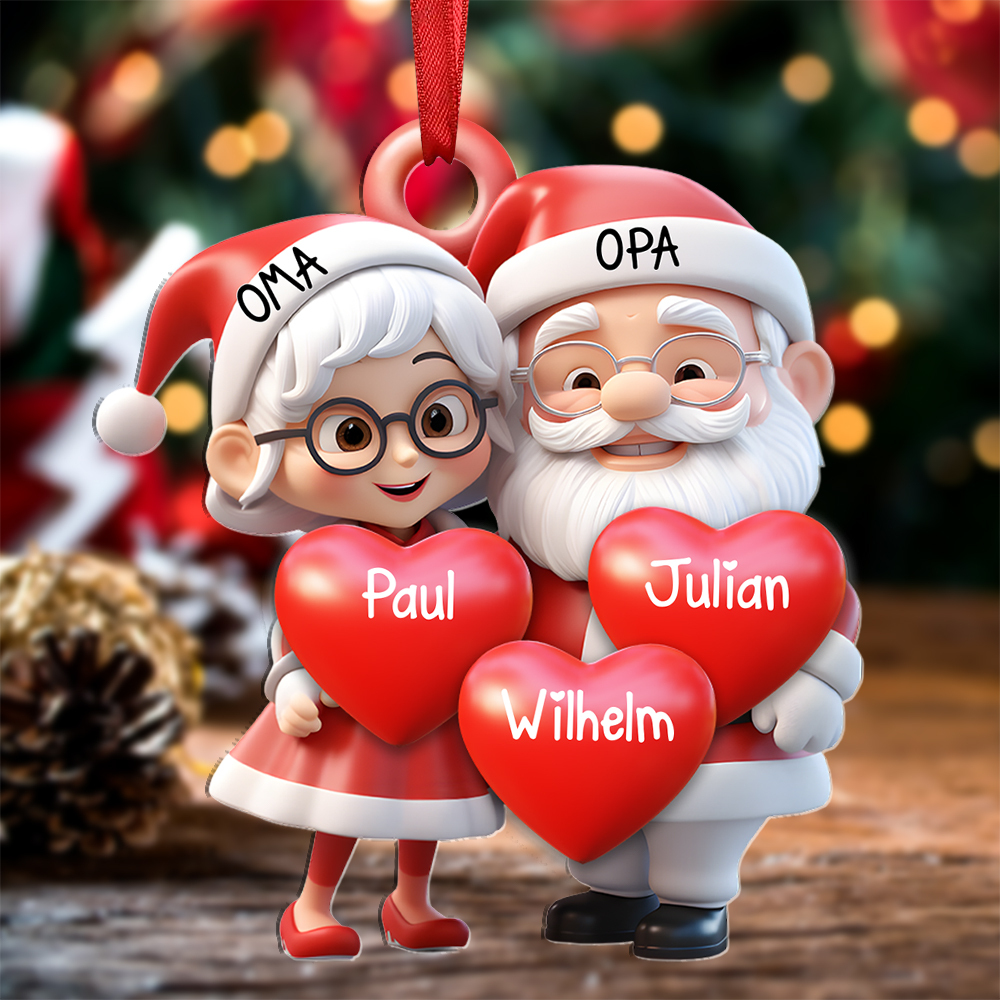 Personalisierte 2-9 Namen Weihnachtsornament Acryl-Anhänger mit Herzen – Weihnachtsgeschenk für Opa & Oma