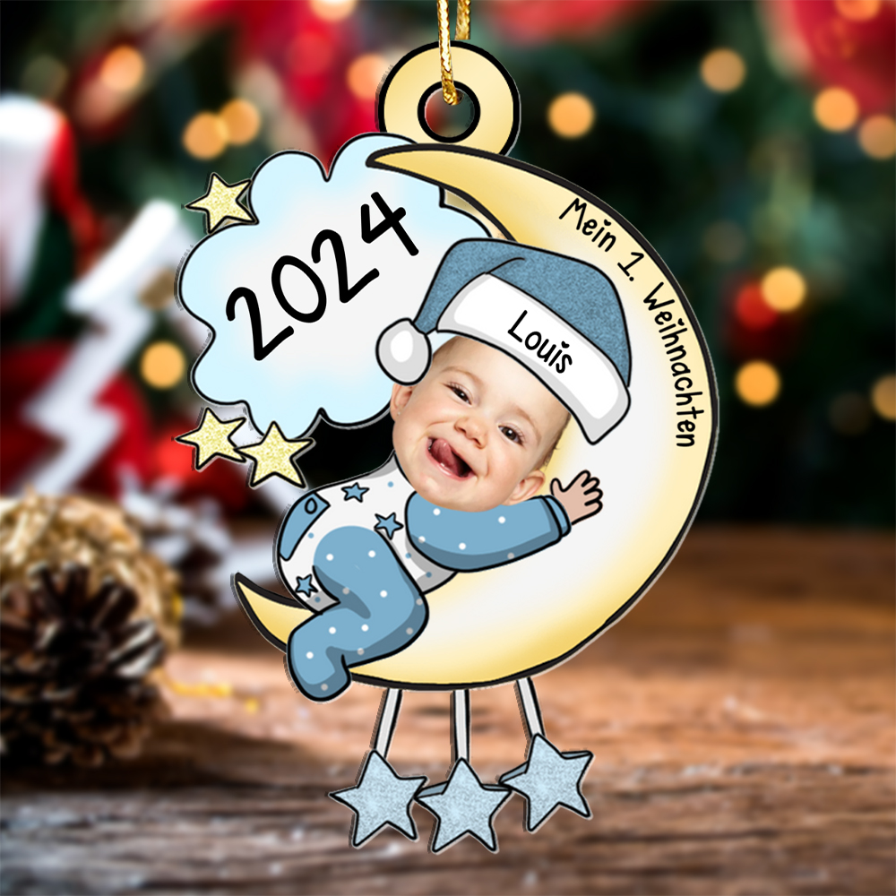Acryl Weihnachtsornament – Personalisierter 1 Name & Foto & Jahr & Ordinalzahl Baby Weihnachtsanhänger