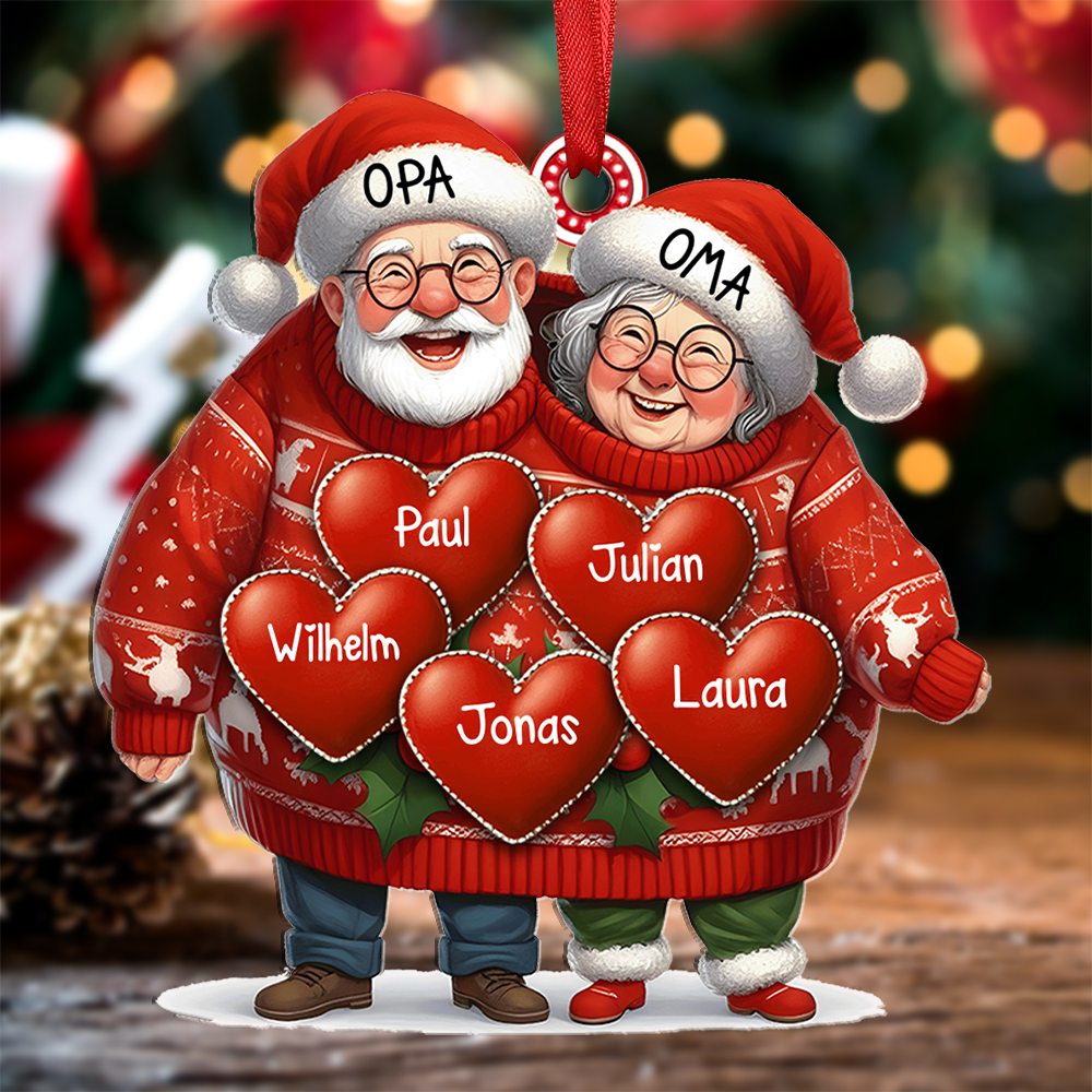 Acryl Weihnachtsornament- Personalisierte 2-8 Namen Weihnachtsanhänger Opa & Oma mit Herzen – Geschenk für Opa Oma Großeltern