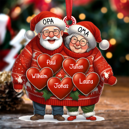Acryl Weihnachtsornament- Personalisierte 2-8 Namen Weihnachtsanhänger Opa & Oma mit Herzen – Geschenk für Opa Oma Großeltern
