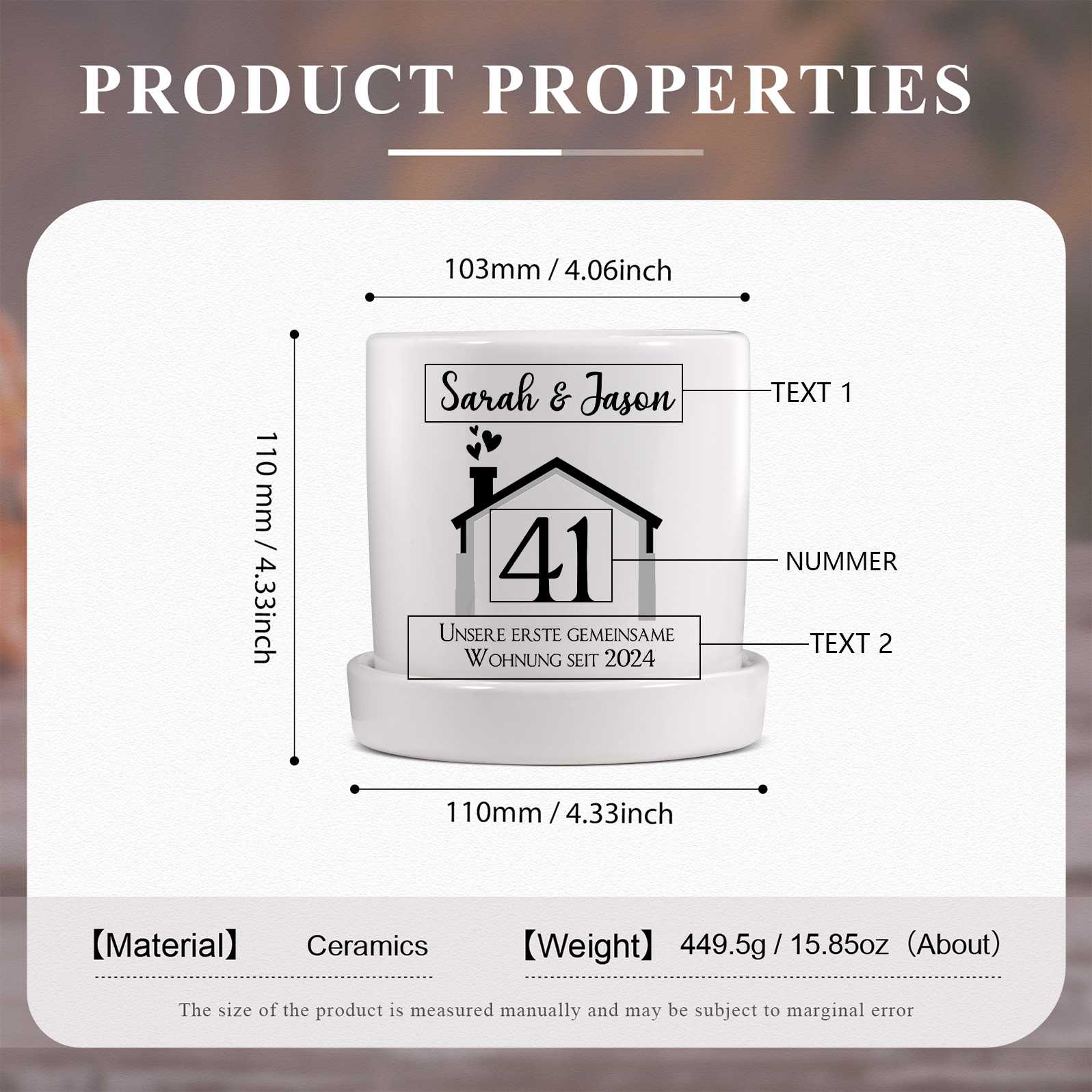 Personalisierbare Nummer & 2 Texte Liebespaar Blumentopf Einweihungsgeschenk Geschenk für ein neues Zuhause