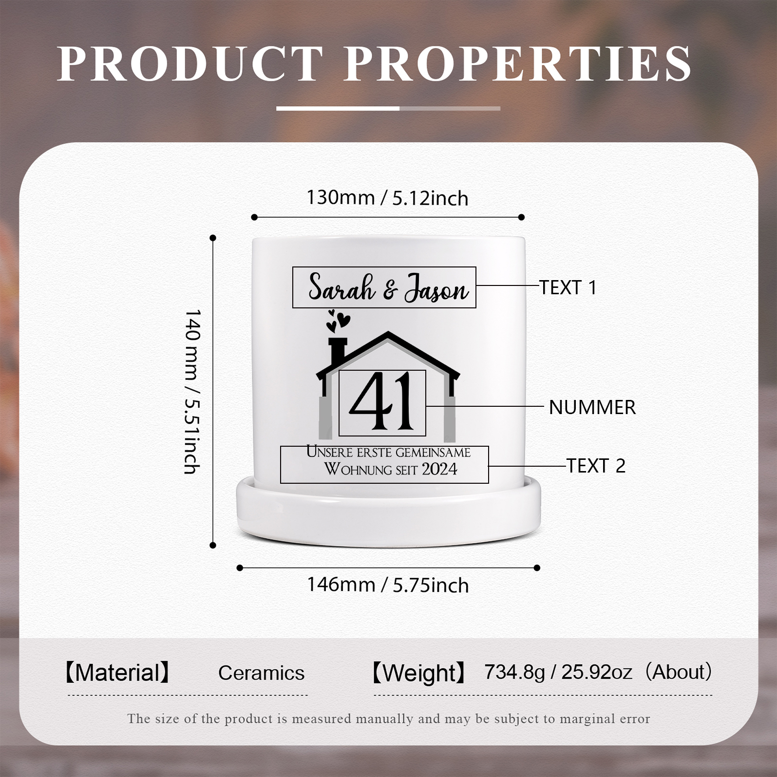 Personalisierbare Nummer & 2 Texte Liebespaar Blumentopf Einweihungsgeschenk Geschenk für ein neues Zuhause