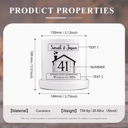 Personalisierbare Nummer & 2 Texte Liebespaar Blumentopf Einweihungsgeschenk Geschenk für ein neues Zuhause