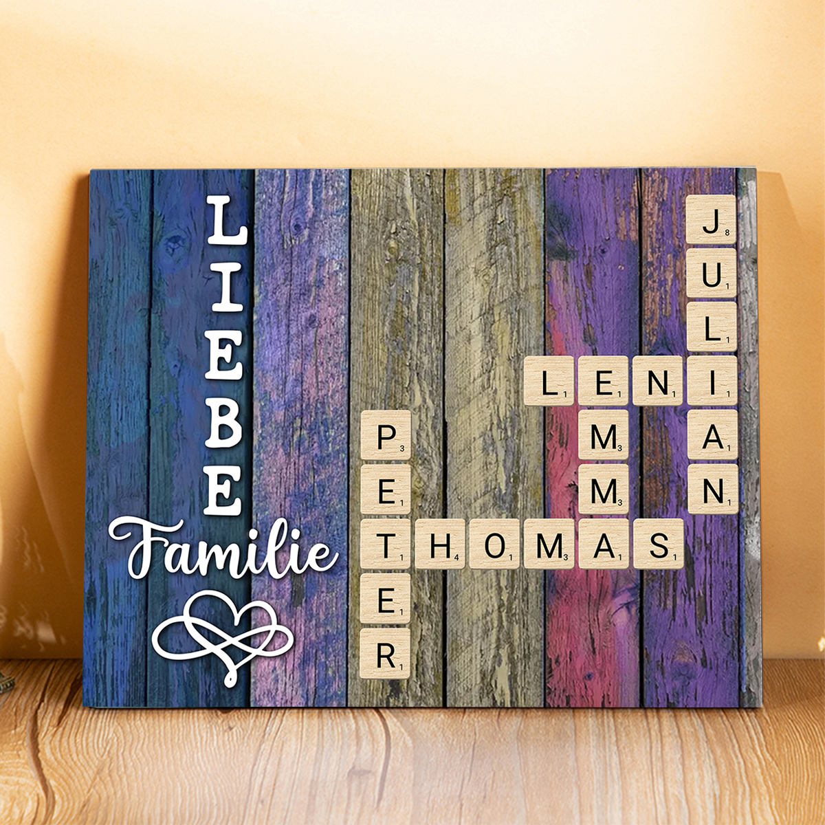 Personalisierte 2-12 Namen & Text Holzbild mit Familien Scrabble-Namen – Geschenk für Familie