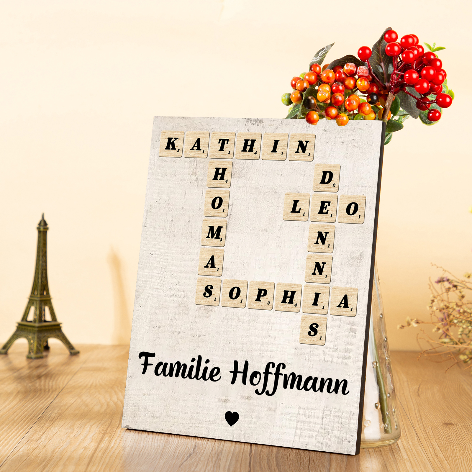 Personalisierte 2-12 Namen & Text Holzbild mit Familien Scrabble-Namen – Geschenk für Familie
