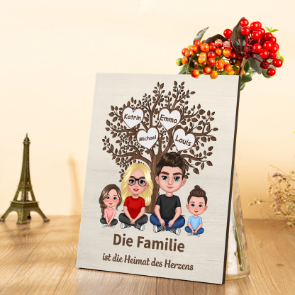 Familie Holzbild - Personalisierte 2-8 Namen auf Herzen & Familienbaum Holz Gedenkdekoration Geschenk für Familie