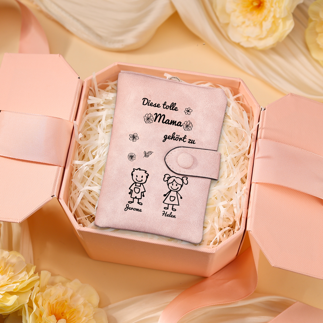 Personalisierte 1-6 Namen & Muster PU-Leder Portemonnaie -Diese tolle Mama gehört zu- Geldbörse für Mama Mutter