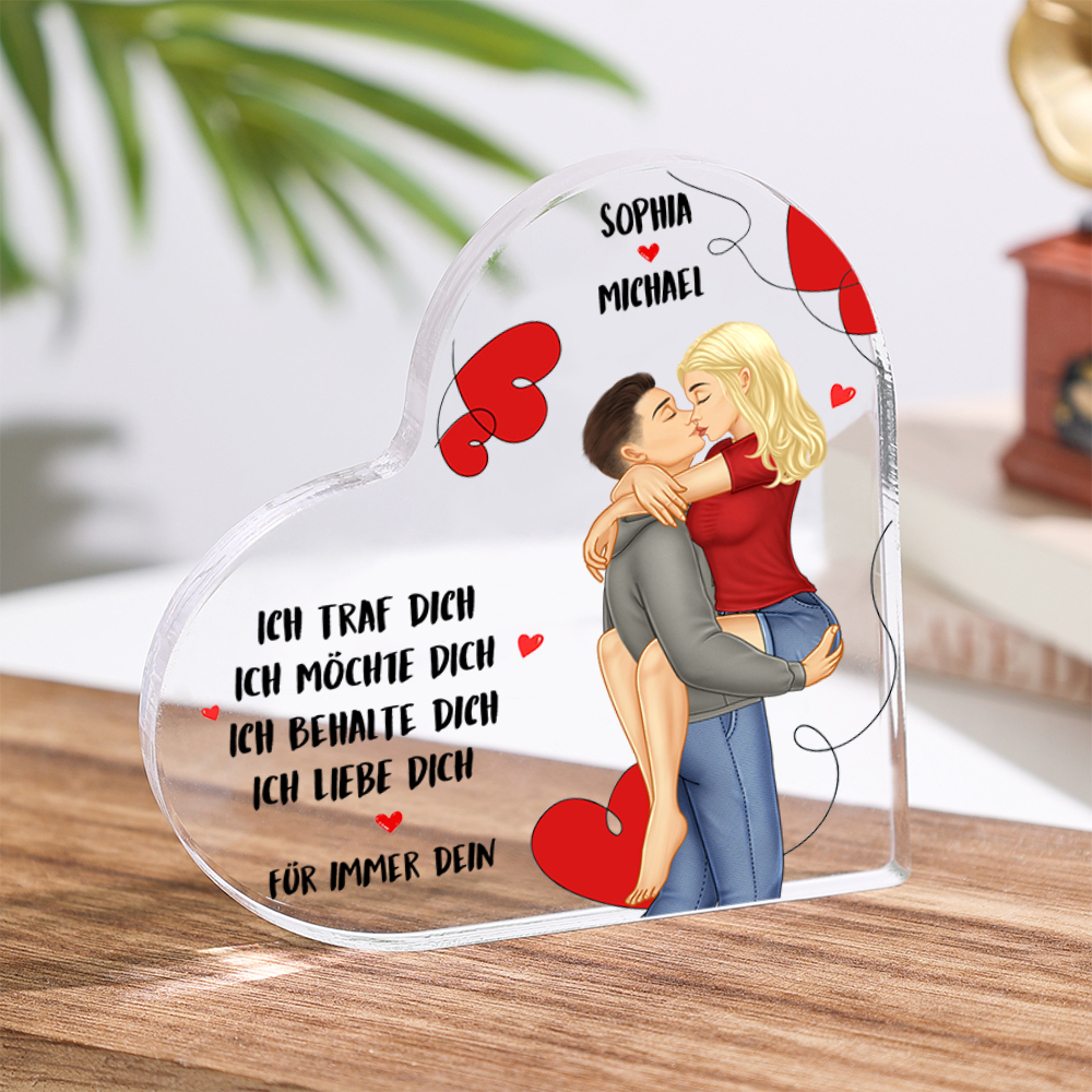 Personalisierte 2 Namen Herz Acryl-Deko - Ich traf dich Ich möchte dich Ich behalte dich Ich liebe dich für immer dein - Romantische Liebesdekoration für Paar