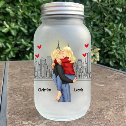 Personalisierte 2 Namen Licht - Ich traf dich, ich möchte dich, ich liebe dich, ich behalte dich für immer dein - Glasflaschen für Paar