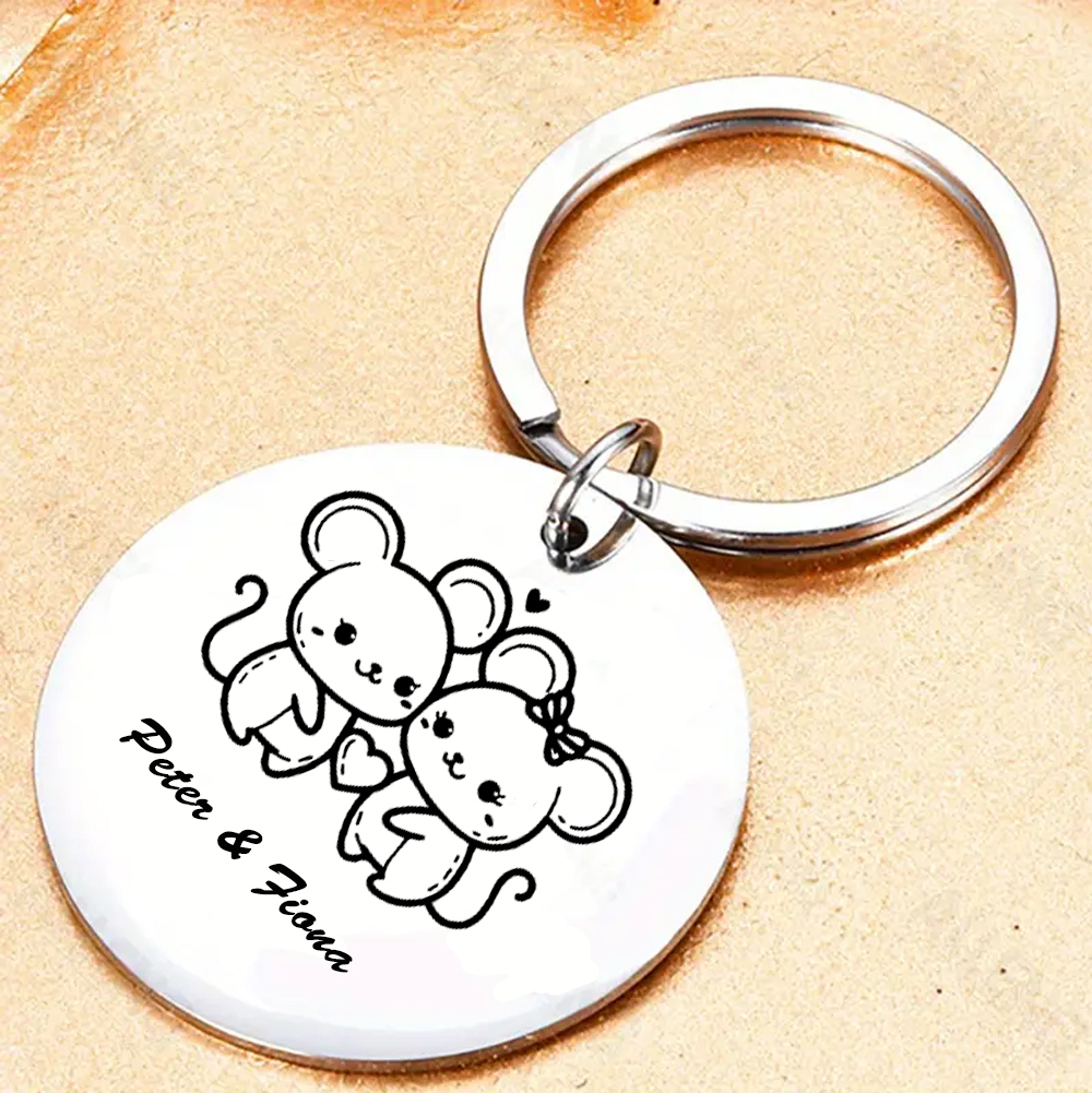 Personalisierter Text Mäusepaar Schlüsselanhänger - Mein lieber Mäuserich, hab dich ganz doch lieb - Schlüsselanhänger & Geschenkkarte Set