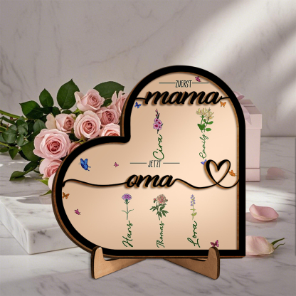 Herz-Holz Deko-Personalisierbare 1-10 Namen & Geburtsblume Ornament Zuerst Mama Jetzt Oma Holzdekoration für Mutter/Großmutter