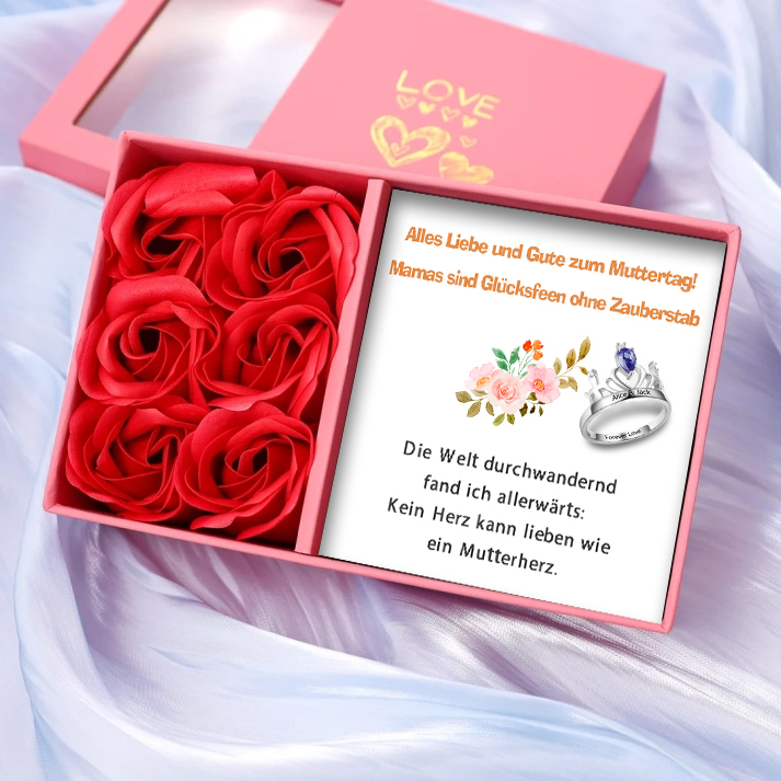 S925 Sterling Silver Krone Ring, graviert mit 1 Geburtsstein, graviert mit 2 Phrasen