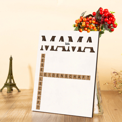 Kreuzworträtsel mit Holzrahmen, personalisierte Namen und Lebensbaum