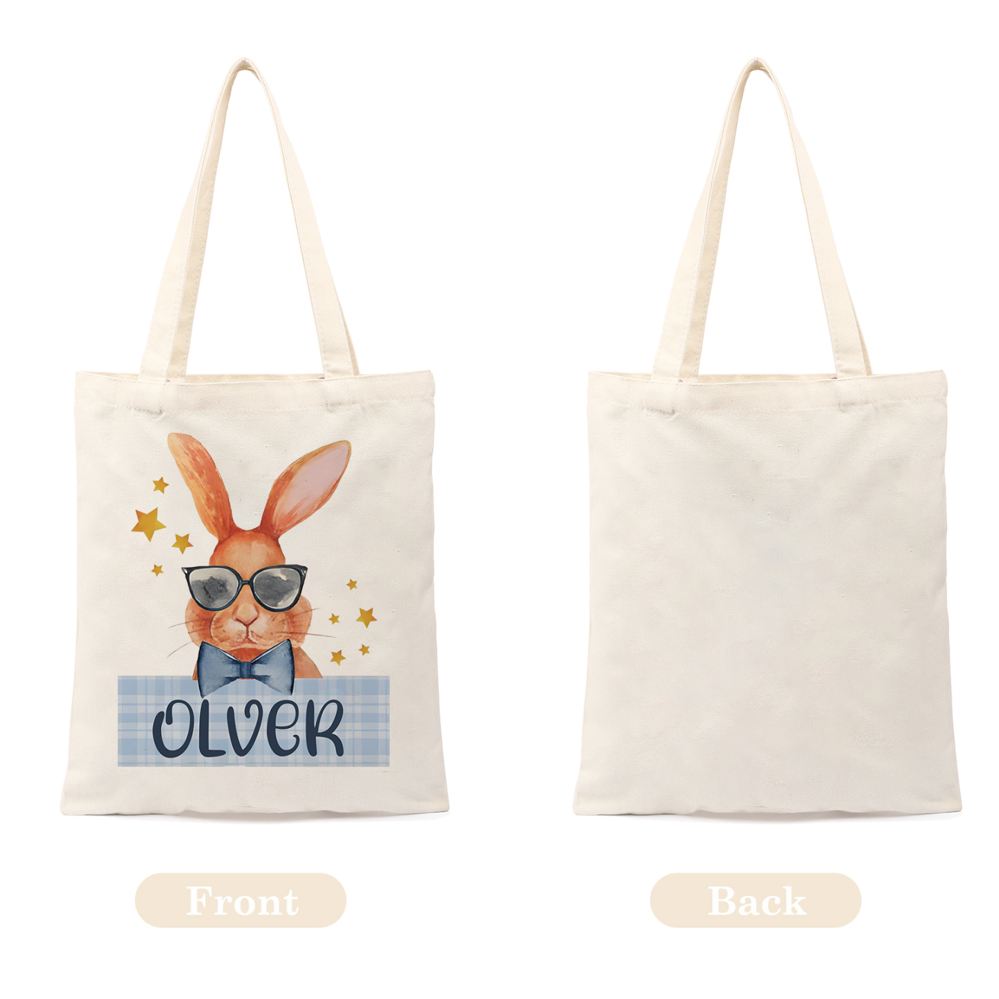 Personalisierbarer Name & Text Ostern Leinen Hase Tasche