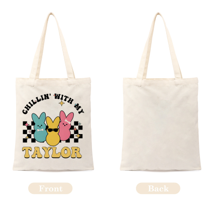 Personalisierbarer Name & Text Ostern Leinen Hase Tasche