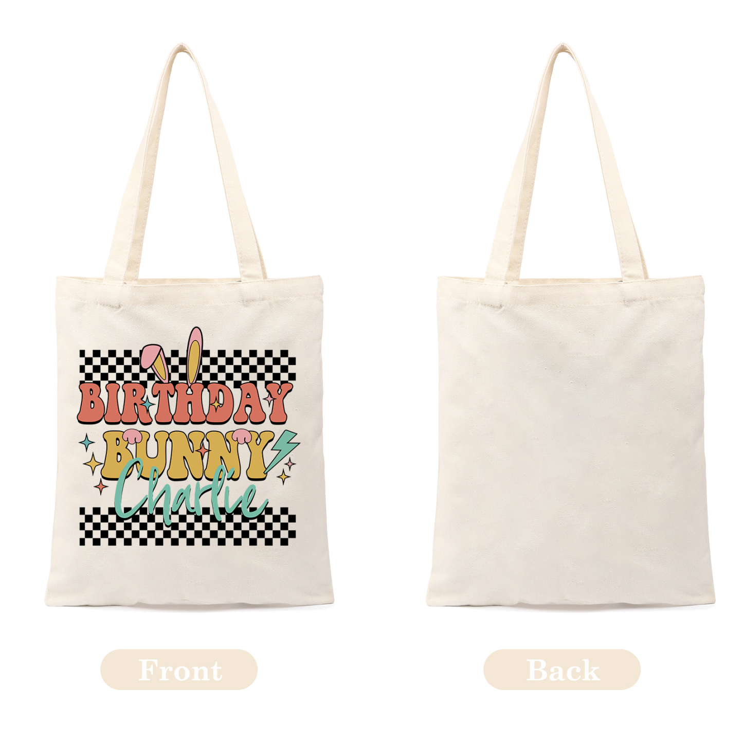 Personalisierbarer Name & Text Ostern Leinen Hase Tasche