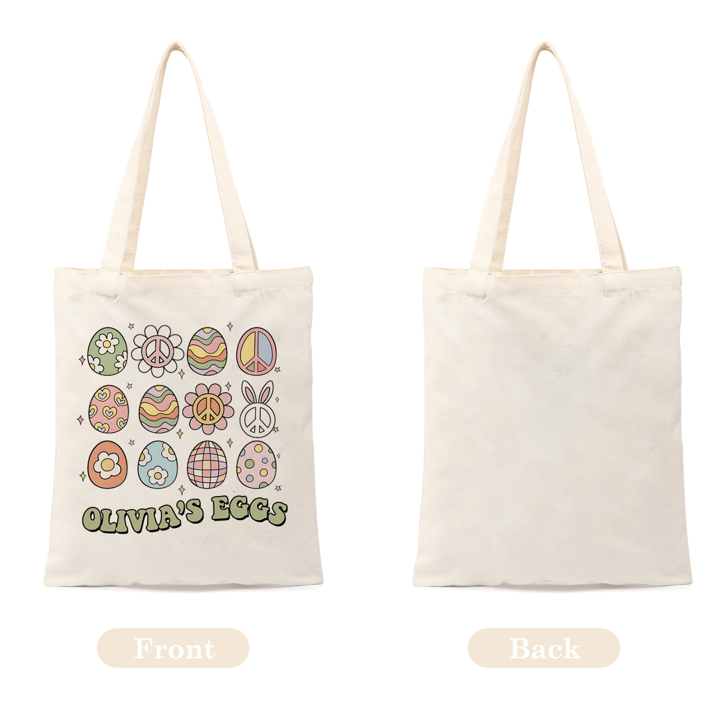 Personalisierbarer Name & Text Ostern Leinen Hase Tasche